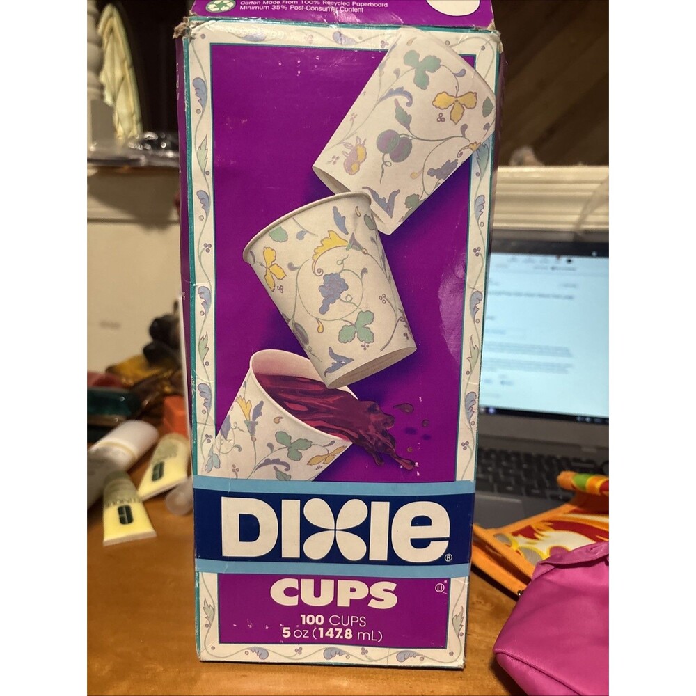 Dixie Cups 5 oz Fruits & Vines Design open Box 58 count  vintage 1995
